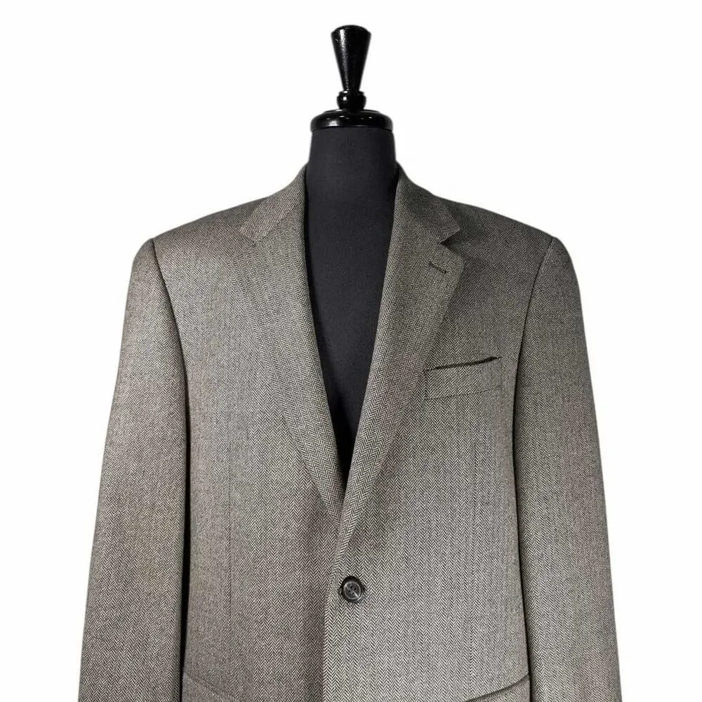 Ralph Lauren Mens 44L Gray Herringbone Lambswool Blazer Sport Coat Jacket Lined